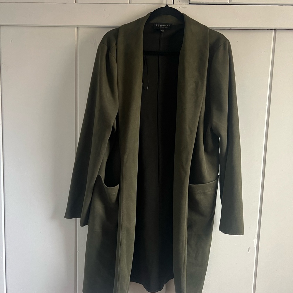 Laundry by Shelli Segal Olive Green Faux Suede Coatigan - XL